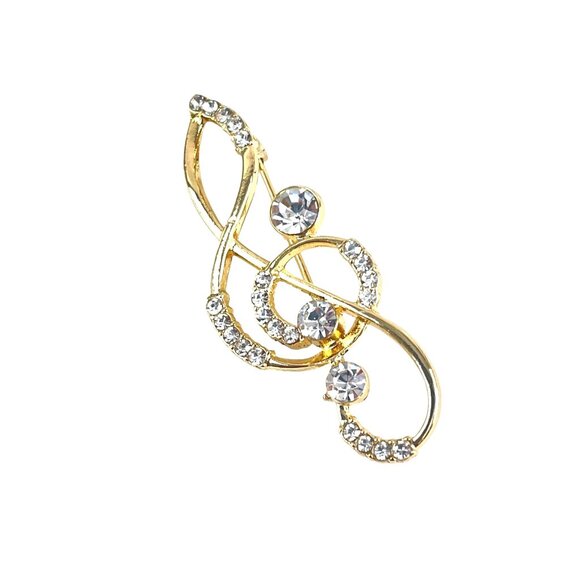 Gold-Plated Musical Note Brooch Pin With Rhinestones  Jewelry For Music Lovers - Picture 5 of 6